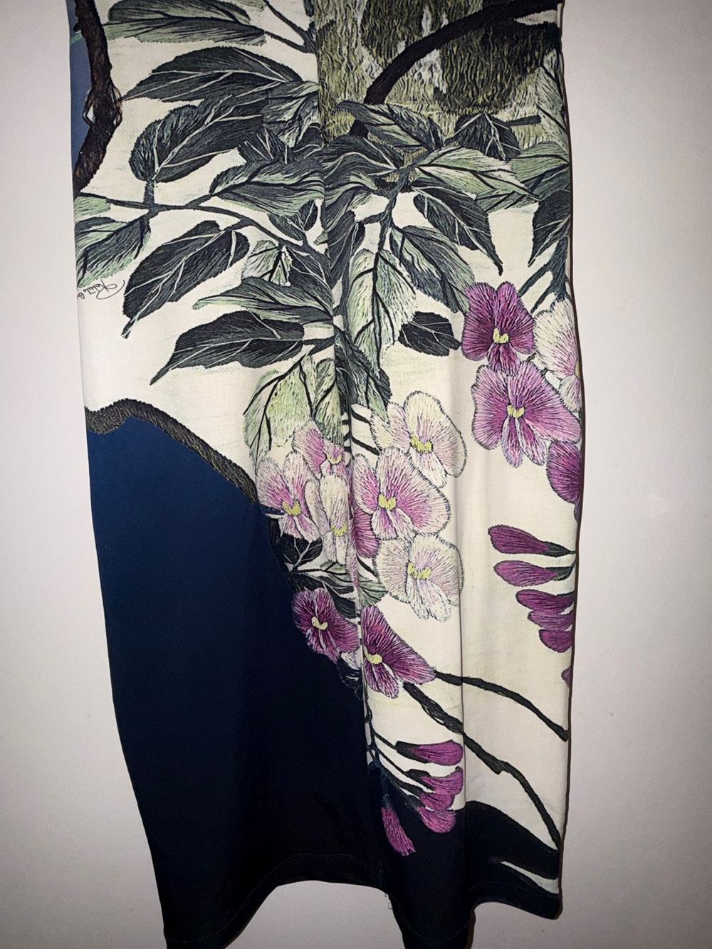 Roberto Cavalli Floral V-Neck Maxi Dress in Ivory, Navy and Purple - Picture 8 of 9